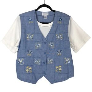 Vintage Alfred Dunner Womens Grandma Core Floral Embroidered Vest Size M Cottage